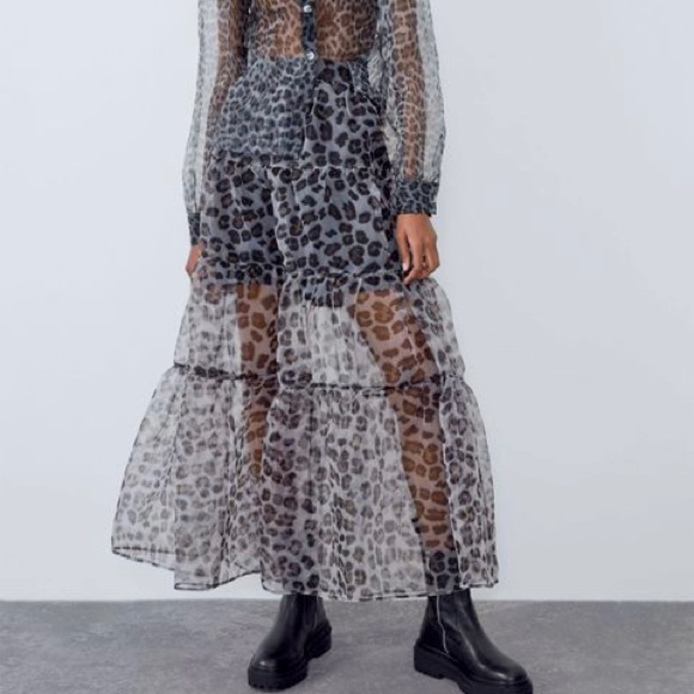 ZARA Animal Print Organza Skirt